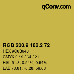カラーコード: RGB 200.9 182.2 72 | qconv.com