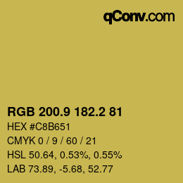 カラーコード: RGB 200.9 182.2 81 | qconv.com