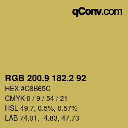 カラーコード: RGB 200.9 182.2 92 | qconv.com