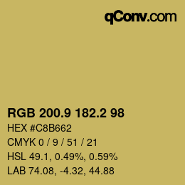 カラーコード: RGB 200.9 182.2 98 | qconv.com