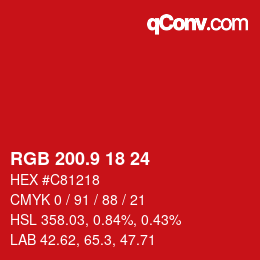 カラーコード: RGB 200.9 18 24 | qconv.com
