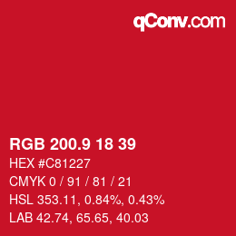 カラーコード: RGB 200.9 18 39 | qconv.com