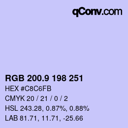 カラーコード: RGB 200.9 198 251 | qconv.com