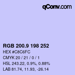 カラーコード: RGB 200.9 198 252 | qconv.com