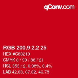 カラーコード: RGB 200.9 2.2 25 | qconv.com