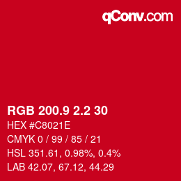 カラーコード: RGB 200.9 2.2 30 | qconv.com