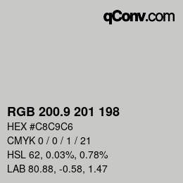 Color code: RGB 200.9 201 198 | qconv.com