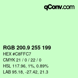 カラーコード: RGB 200.9 255 199 | qconv.com
