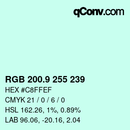 Color code: RGB 200.9 255 239 | qconv.com
