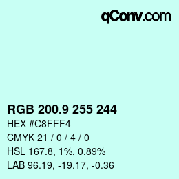 Color code: RGB 200.9 255 244 | qconv.com