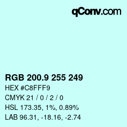 Color code: RGB 200.9 255 249 | qconv.com
