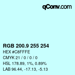 Color code: RGB 200.9 255 254 | qconv.com