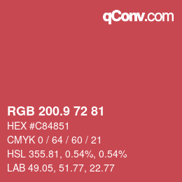 カラーコード: RGB 200.9 72 81 | qconv.com
