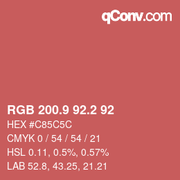 カラーコード: RGB 200.9 92.2 92 | qconv.com