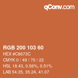 Color code: RGB 200 103 60 | qconv.com