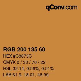 カラーコード: RGB 200 135 60 | qconv.com