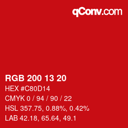 カラーコード: RGB 200 13 20 | qconv.com