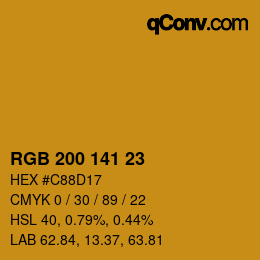 Color code: RGB 200 141 23 | qconv.com
