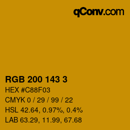 カラーコード: RGB 200 143 3 | qconv.com