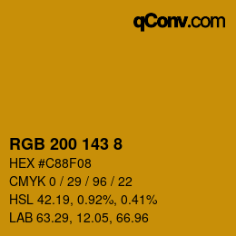 Color code: RGB 200 143 8 | qconv.com
