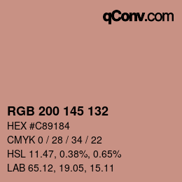 颜色代码: RGB 200 145 132 | qconv.com