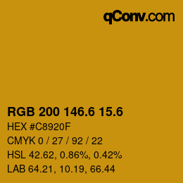 カラーコード: RGB 200 146.6 15.6 | qconv.com