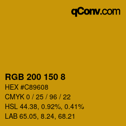 カラーコード: RGB 200 150 8 | qconv.com
