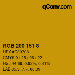 カラーコード: RGB 200 151 8 | qconv.com