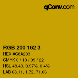 Color code: RGB 200 162 3 | qconv.com