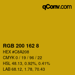 Color code: RGB 200 162 8 | qconv.com