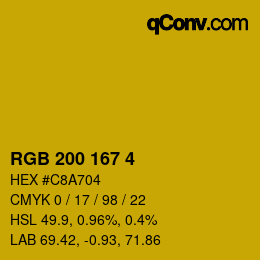 颜色代码: RGB 200 167 4 | qconv.com