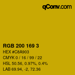 Color code: RGB 200 169 3 | qconv.com