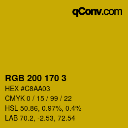 Color code: RGB 200 170 3 | qconv.com