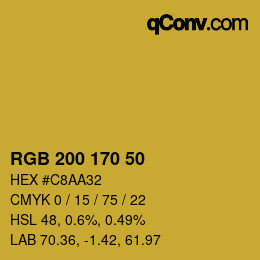 颜色代码: RGB 200 170 50 | qconv.com