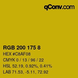 Color code: RGB 200 175 8 | qconv.com