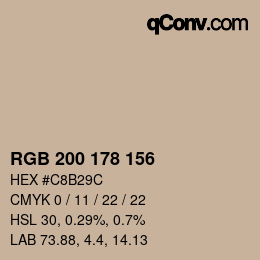 Color code: RGB 200 178 156 | qconv.com