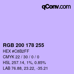 Color code: RGB 200 178 255 | qconv.com