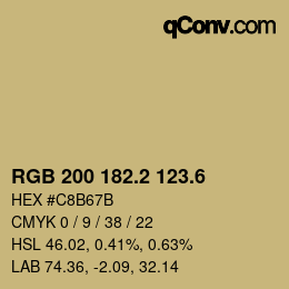 カラーコード: RGB 200 182.2 123.6 | qconv.com