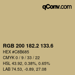 カラーコード: RGB 200 182.2 133.6 | qconv.com
