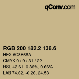 カラーコード: RGB 200 182.2 138.6 | qconv.com