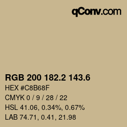 カラーコード: RGB 200 182.2 143.6 | qconv.com