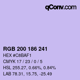 Color code: RGB 200 186 241 | qconv.com
