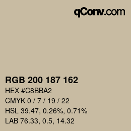 Color code: RGB 200 187 162 | qconv.com