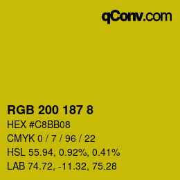 Color code: RGB 200 187 8 | qconv.com