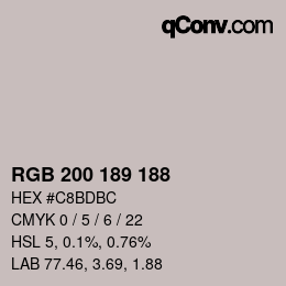 Color code: RGB 200 189 188 | qconv.com