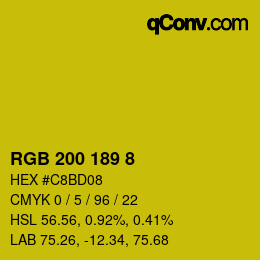 カラーコード: RGB 200 189 8 | qconv.com