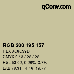 Color code: RGB 200 195 157 | qconv.com