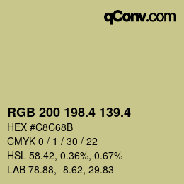 カラーコード: RGB 200 198.4 139.4 | qconv.com