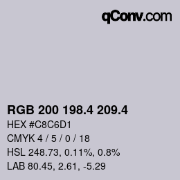 カラーコード: RGB 200 198.4 209.4 | qconv.com