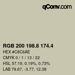 カラーコード: RGB 200 198.8 174.4 | qconv.com